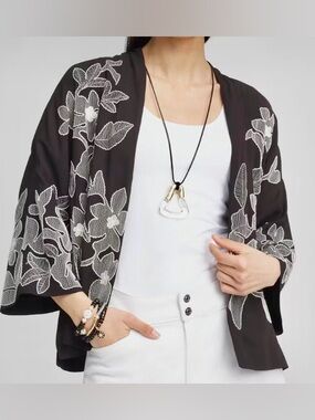 Chico’s Embroidered Floral Kimono Jacket, sz L/XL